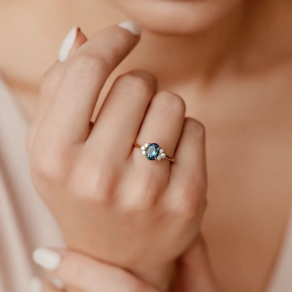 Celestine’s Eternity | Oval Blue Sapphire Eternity Engagement Ring