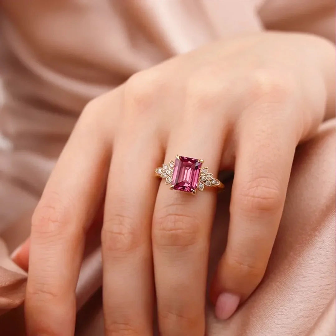Juliet’s Crimson | 3CT Emerald Cut Ruby Engagement Ring
