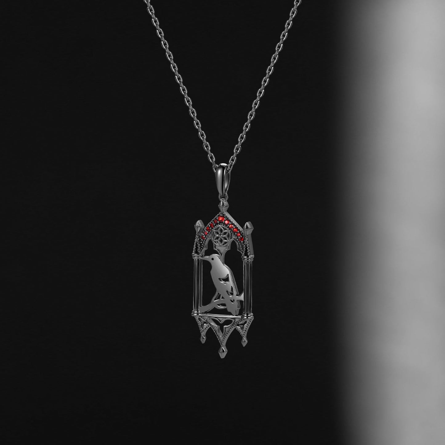 Unique Gothic Style Garnet Dark Crow Inspired Necklace Halloween Jewelry Gift For Her