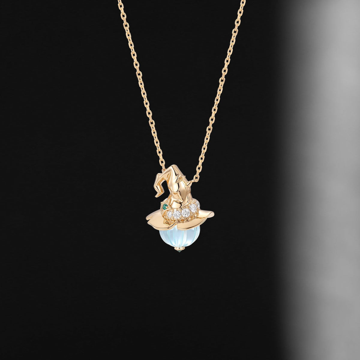 Natural Aquamarine Pumpkin Shaped Halloween Gothic Pendant Necklace - The Wicked Pumpkin