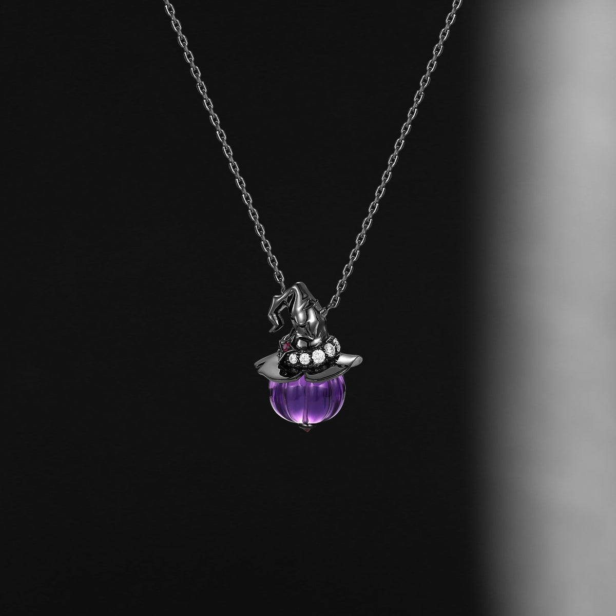 Amethyst Pumpkin Shaped Gemstone Pendant Necklace Halloween Gothic Jewelry - The Wicked Pumpkin