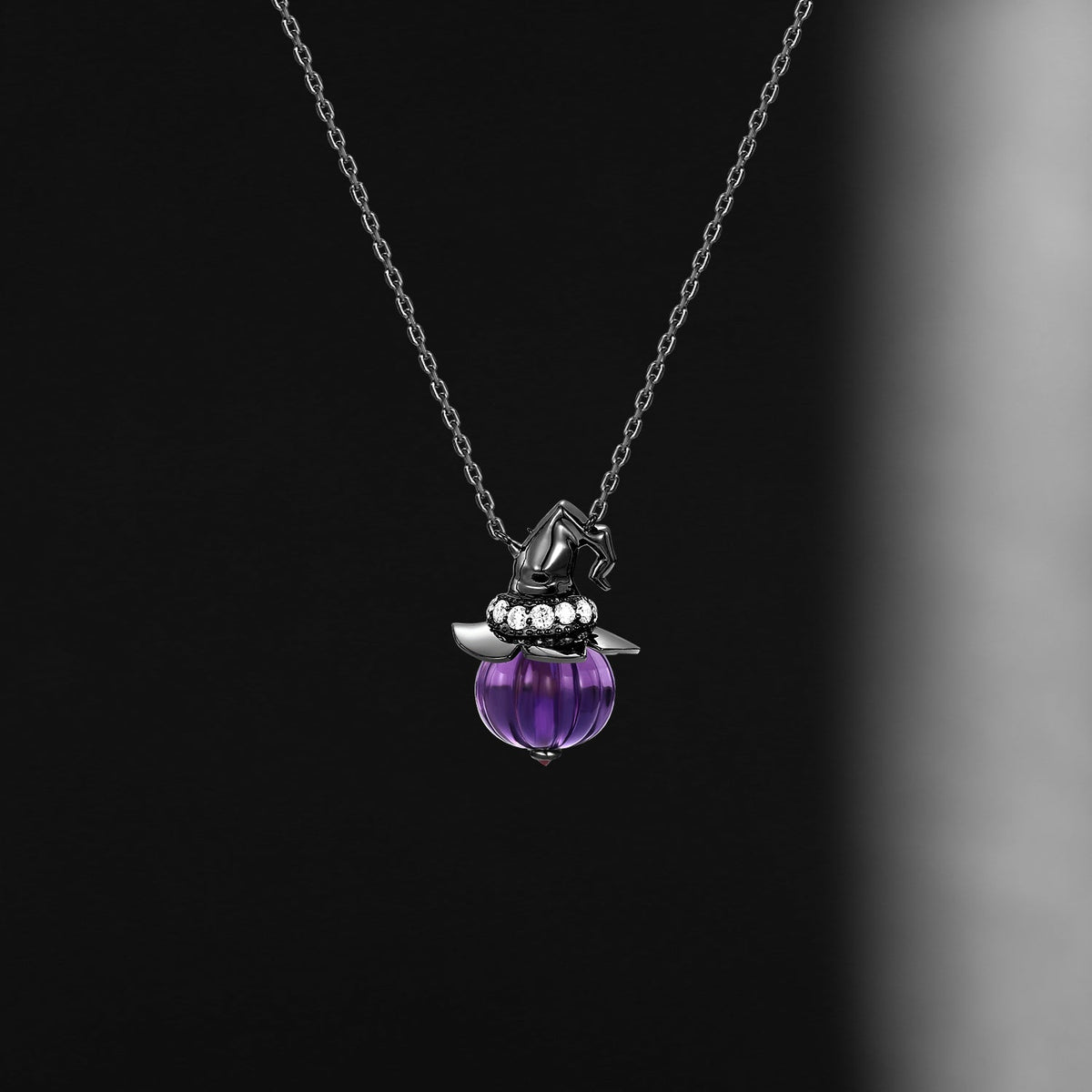 Amethyst Pumpkin Shaped Gemstone Pendant Necklace Halloween Gothic Jewelry - The Wicked Pumpkin