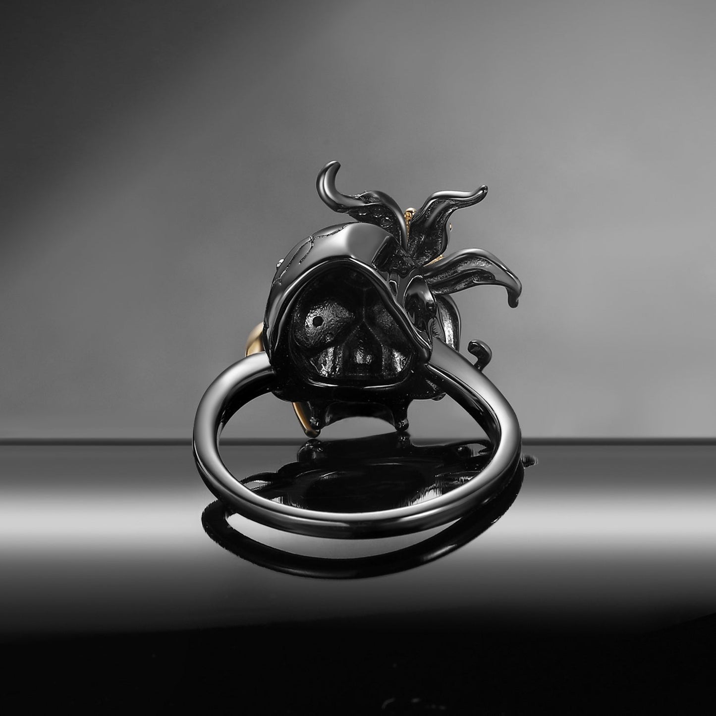 Halloween Gothic Flower Inspired Skull & Skeleton Moissanite Two-Tone Engagement Ring