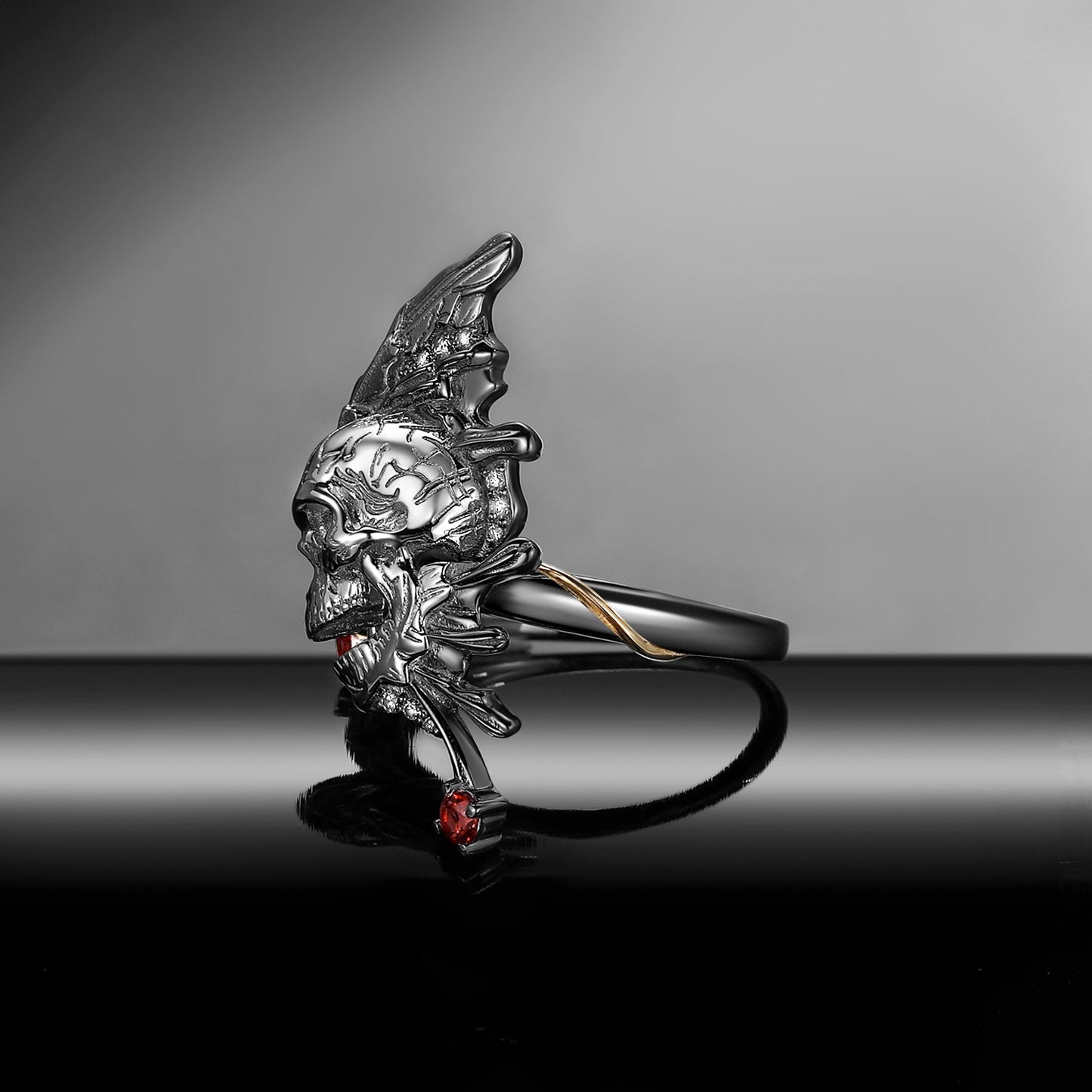 Gothic Inspired Unique Skull & Skeleton Butterfly Moissanite Two-Tone Halloween Engagement Ring