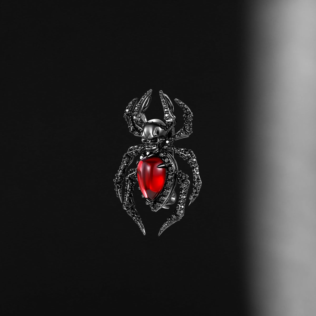 Deluxe Unique Spider & Skull Pear Cut Garnet Halloween Gothic Pendant Necklace