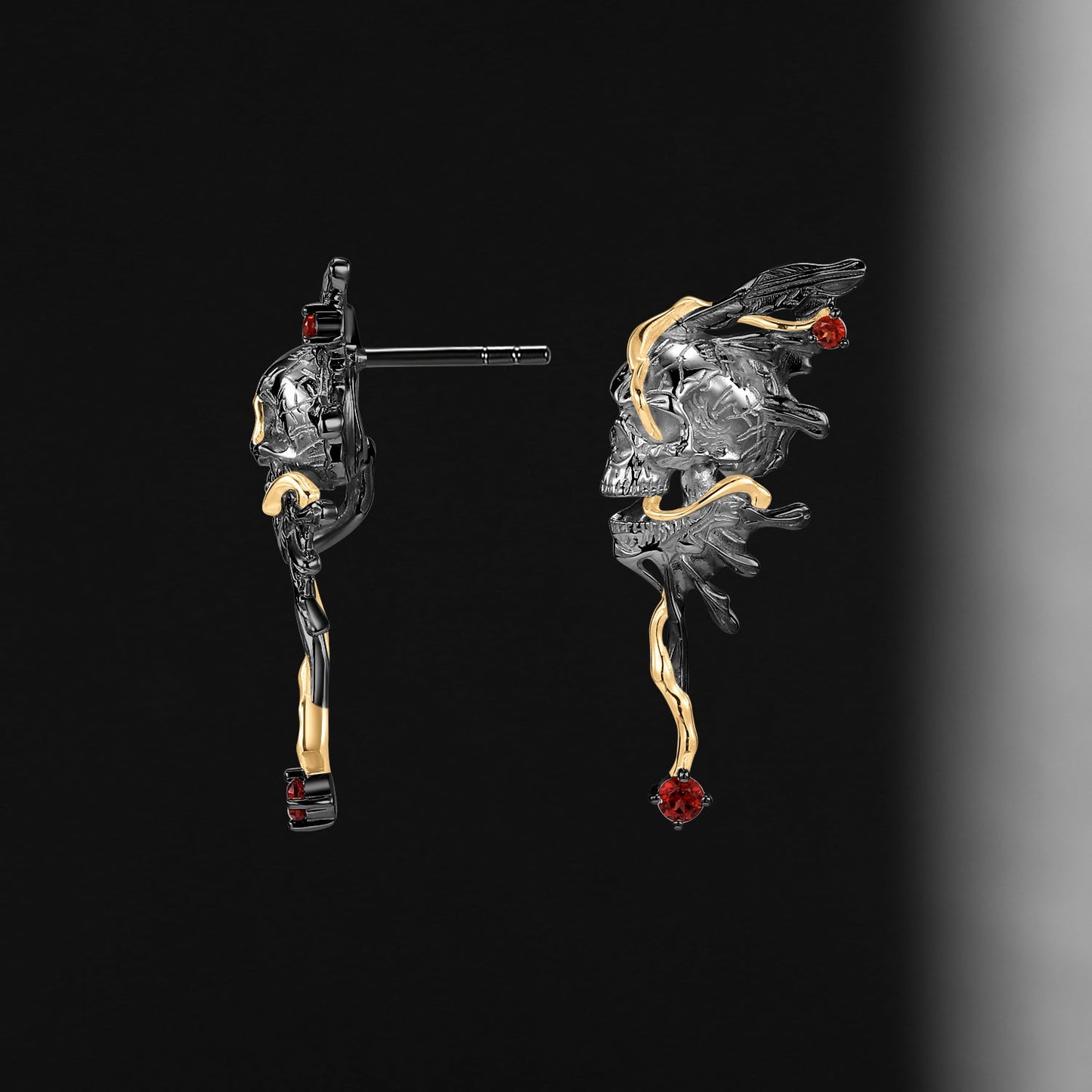 Unique Gothic Skull Butterfly Inspired Garnet Halloween Stud Earrings