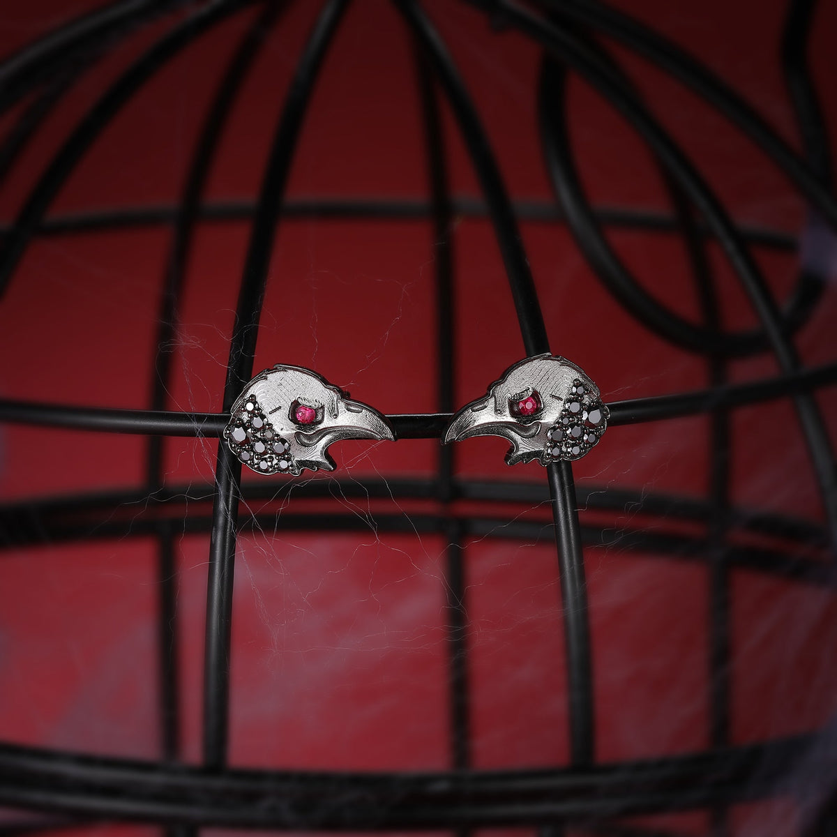 Gothic Dark Crow Inspired Gemstone Stud Earrings Halloween Jewelry Gift
