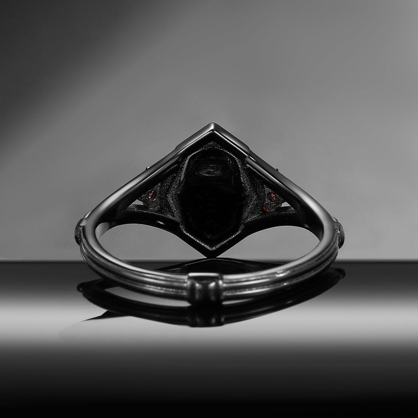 Gothic Crow Inspired Garnet Halloween Black Gold Engagement Ring