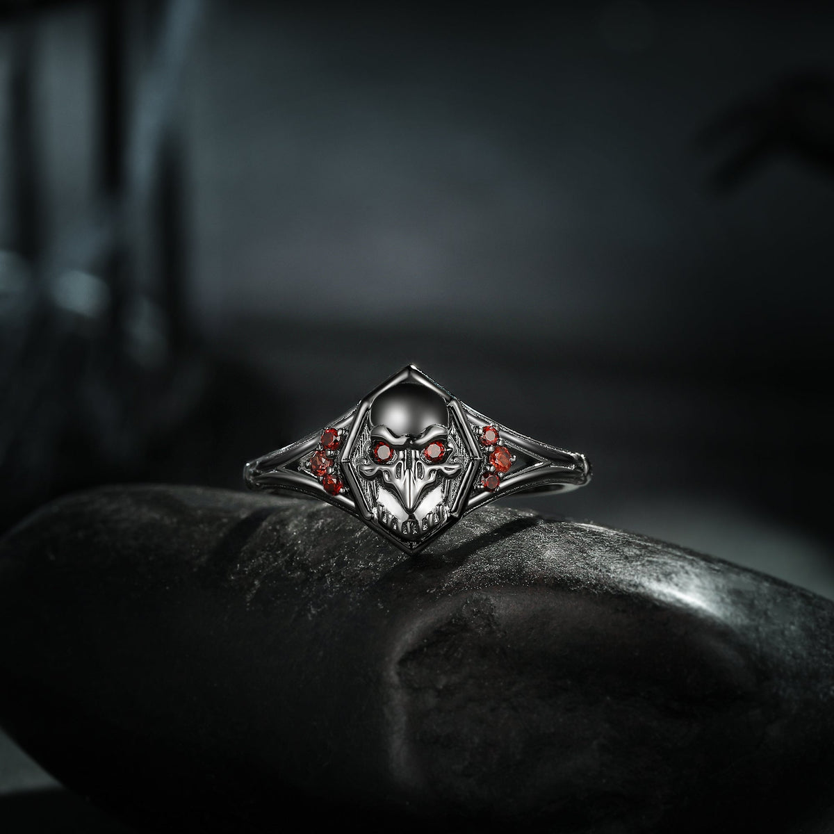 Gothic Crow Inspired Garnet Halloween Black Gold Engagement Ring
