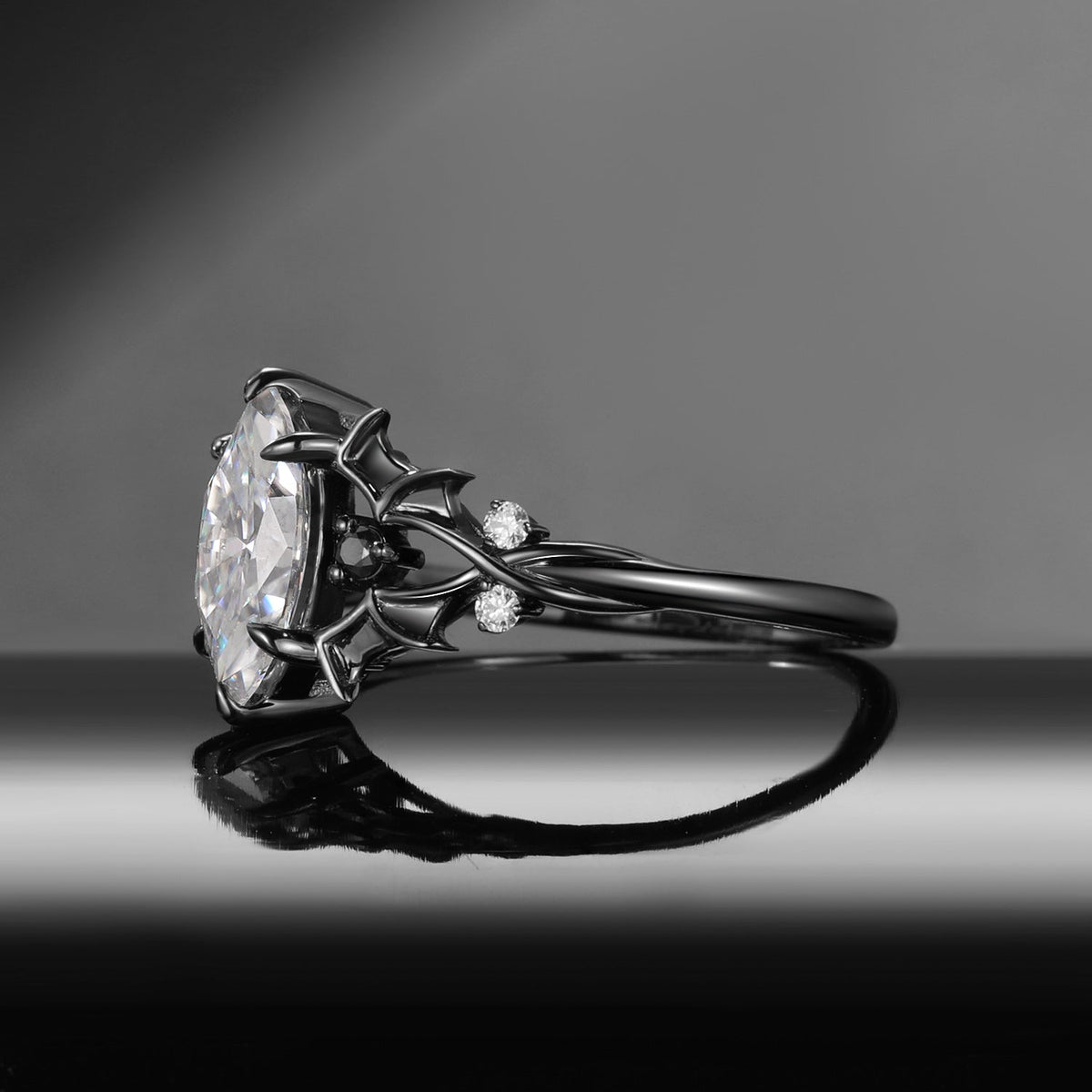 Gothic Inspired Marquise Moissanite Black Gold Infinity Engagement Ring - Night Court
