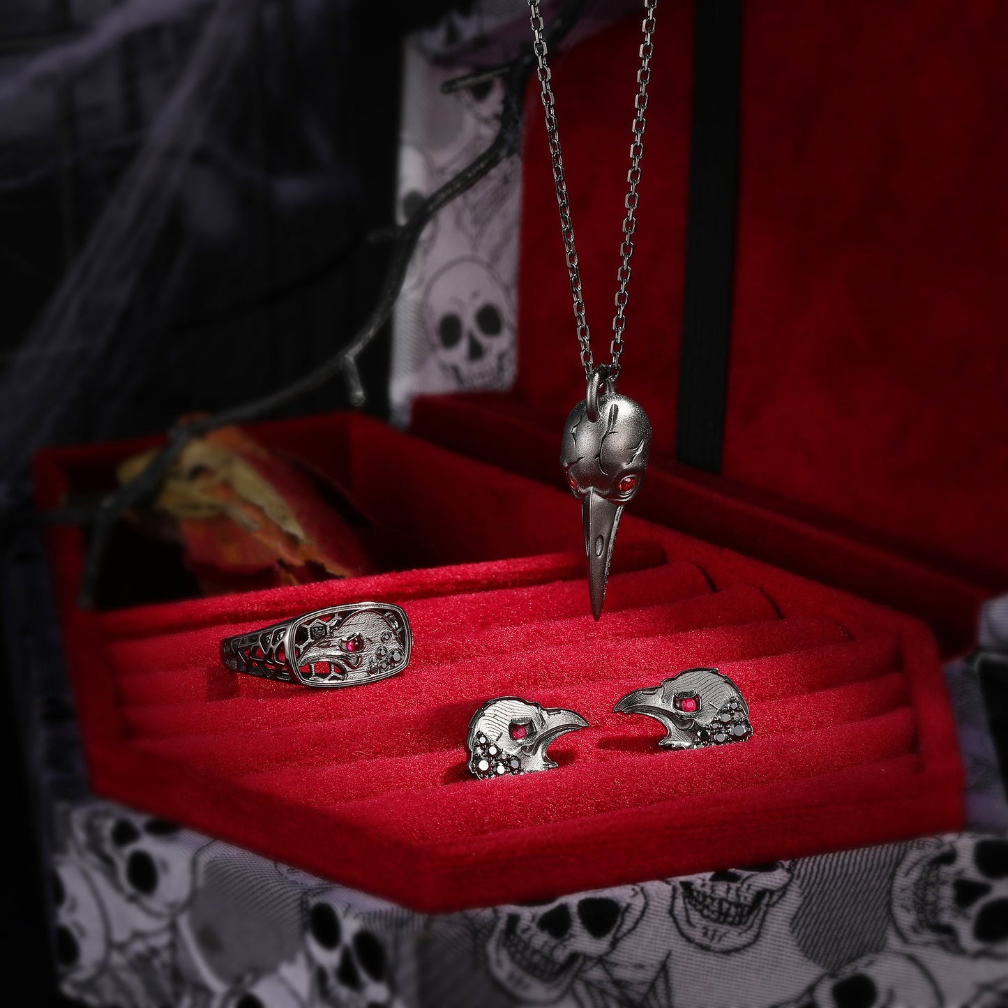 Unique Gothic Style Crow Inspired Black Gold Halloween Jewelry Set - The Crow Collection