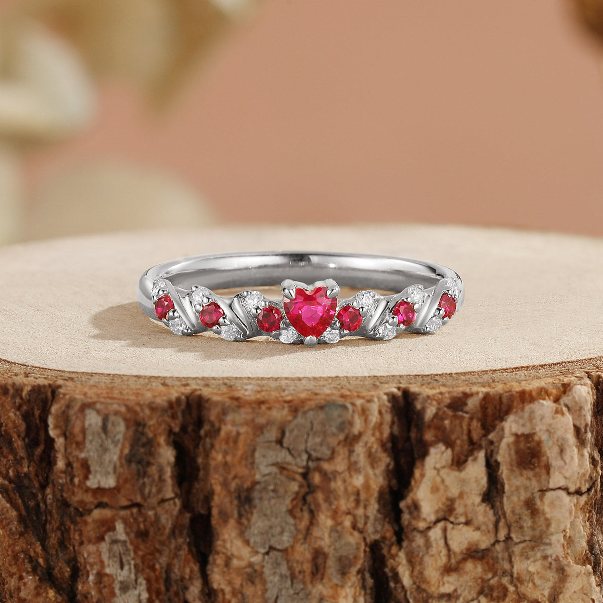 Vintage Twisted Heart Ruby Wedding Band - Mireille