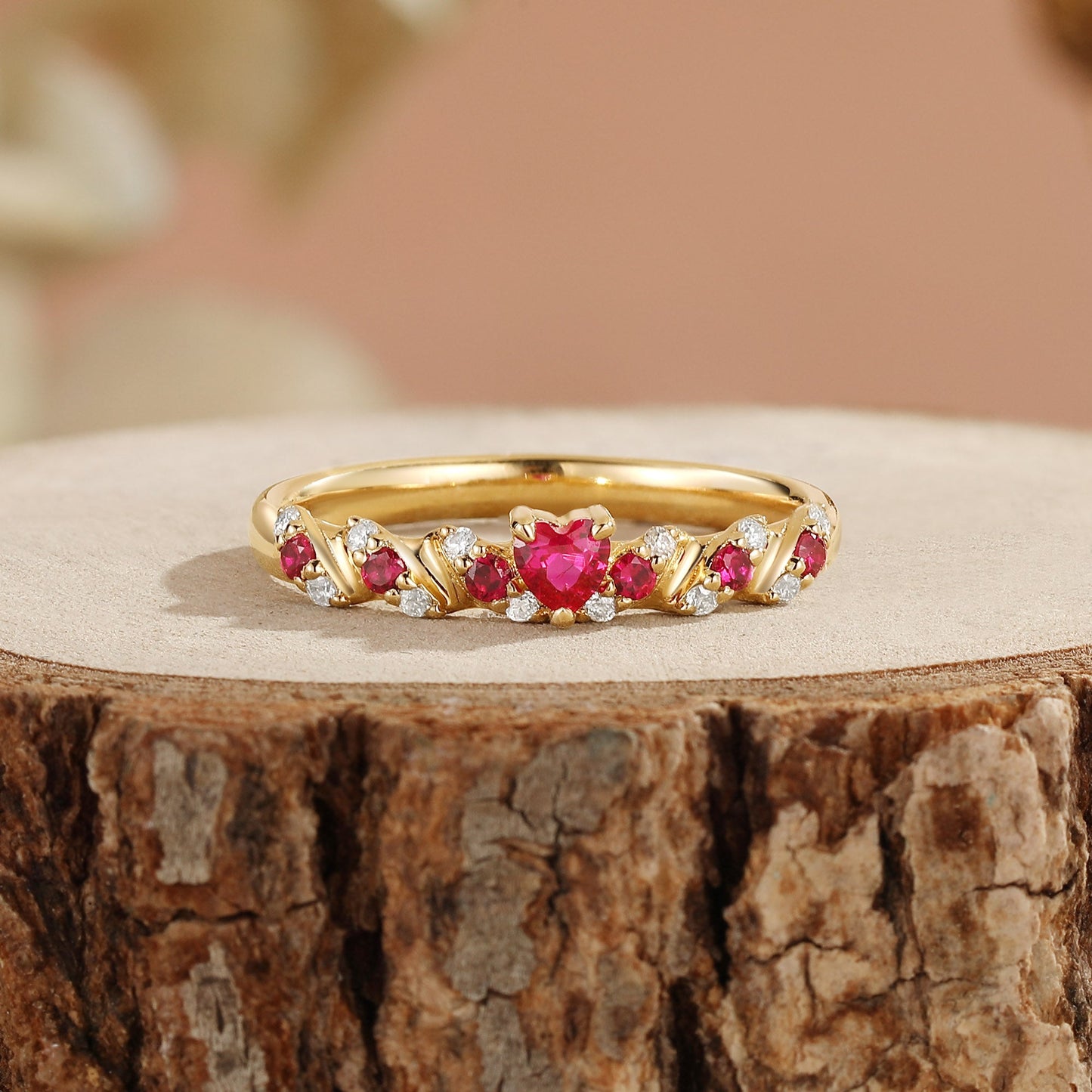 Vintage Twisted Heart Ruby Wedding Band - Mireille