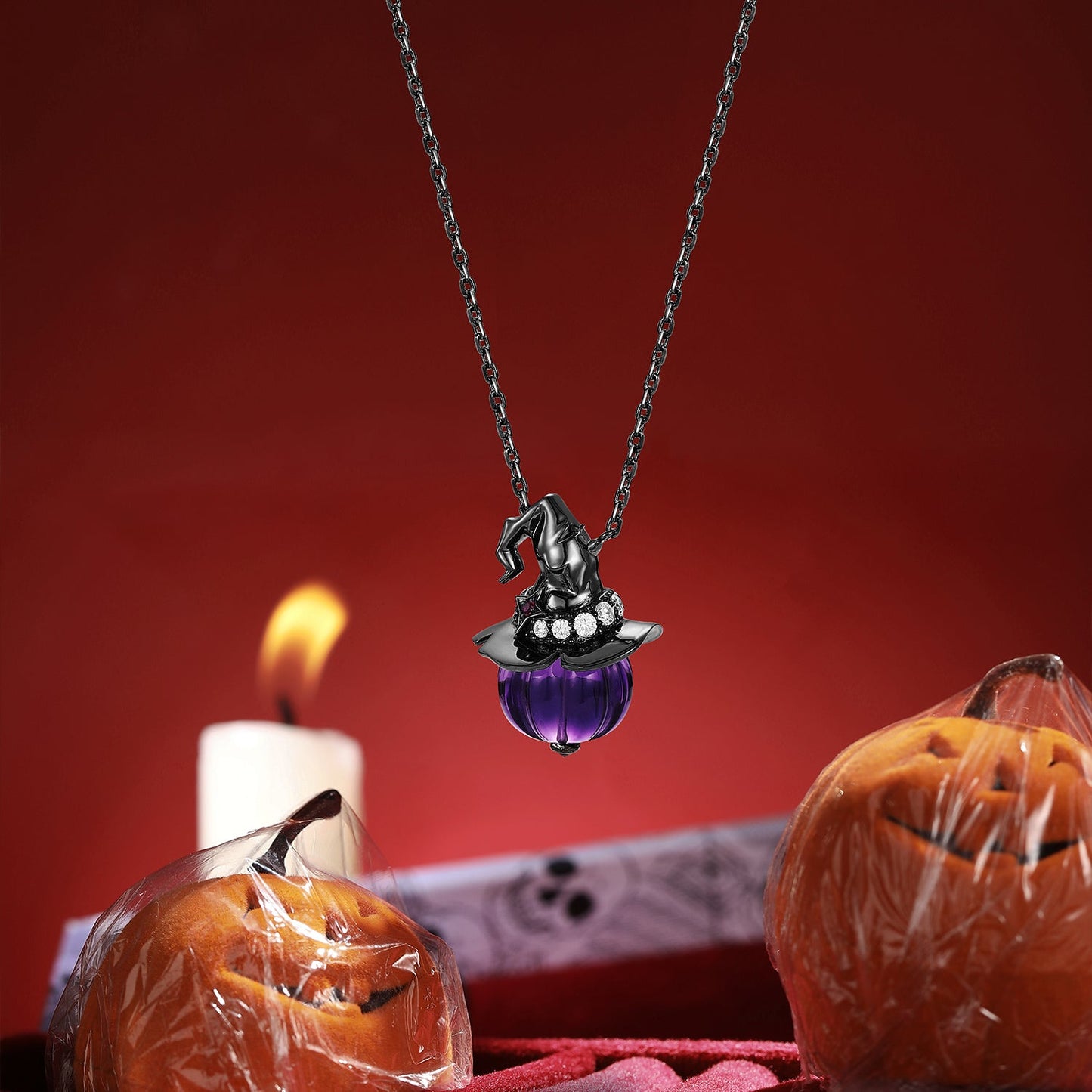 Amethyst Pumpkin Shaped Gemstone Pendant Necklace Halloween Gothic Jewelry - The Wicked Pumpkin