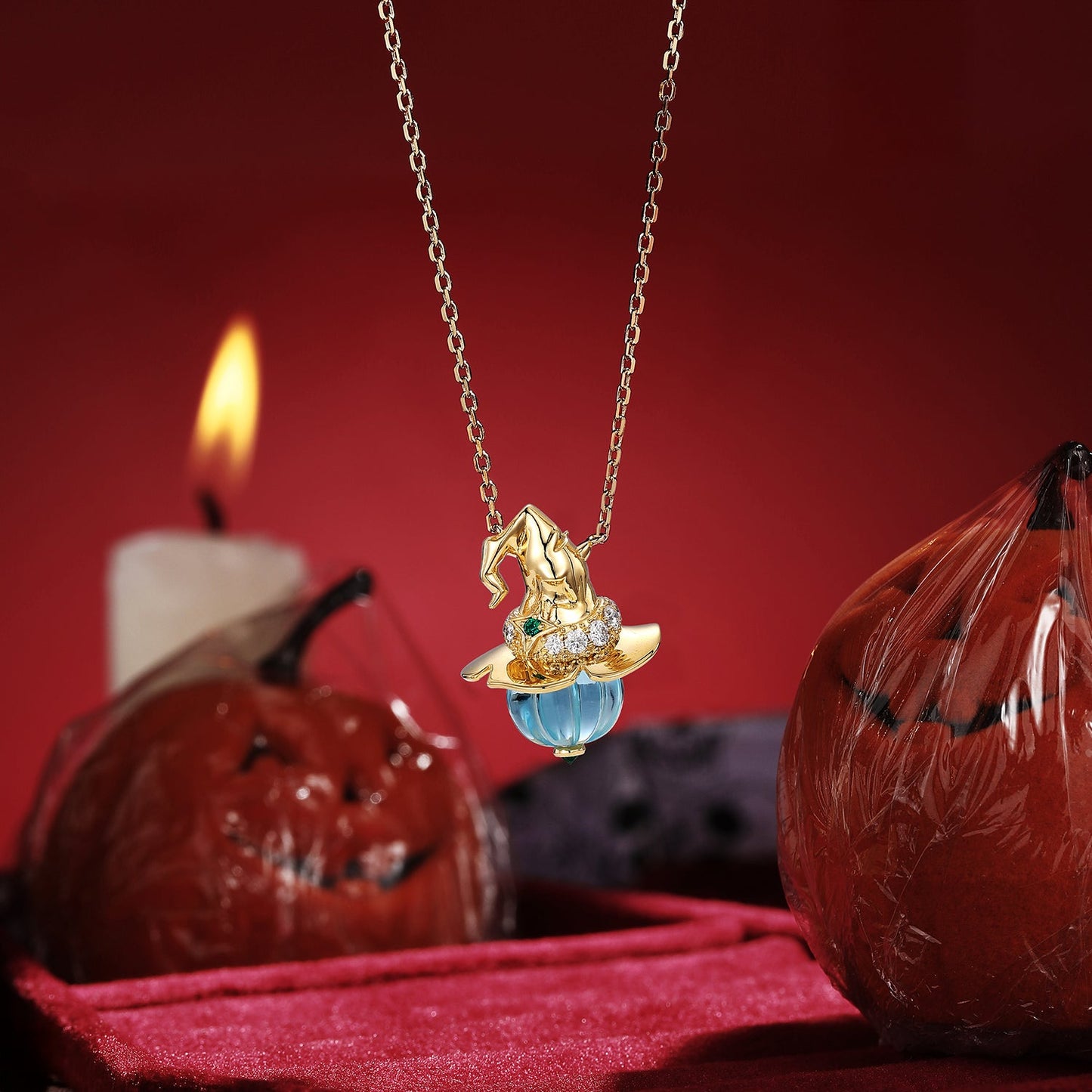 Natural Aquamarine Pumpkin Shaped Halloween Gothic Pendant Necklace - The Wicked Pumpkin