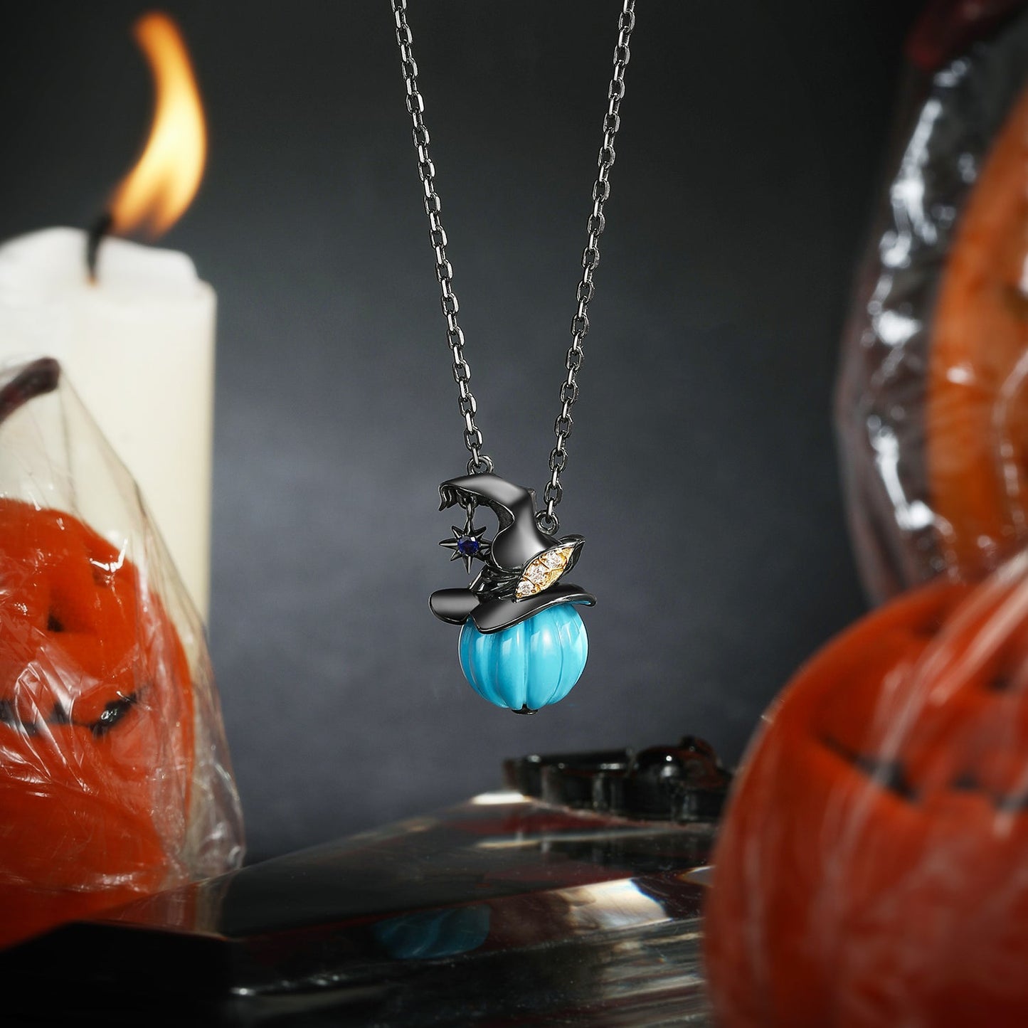Unique Pumpkin Shaped Turquoise Halloween Gothic Pendant Necklace - The Wicked Pumpkin