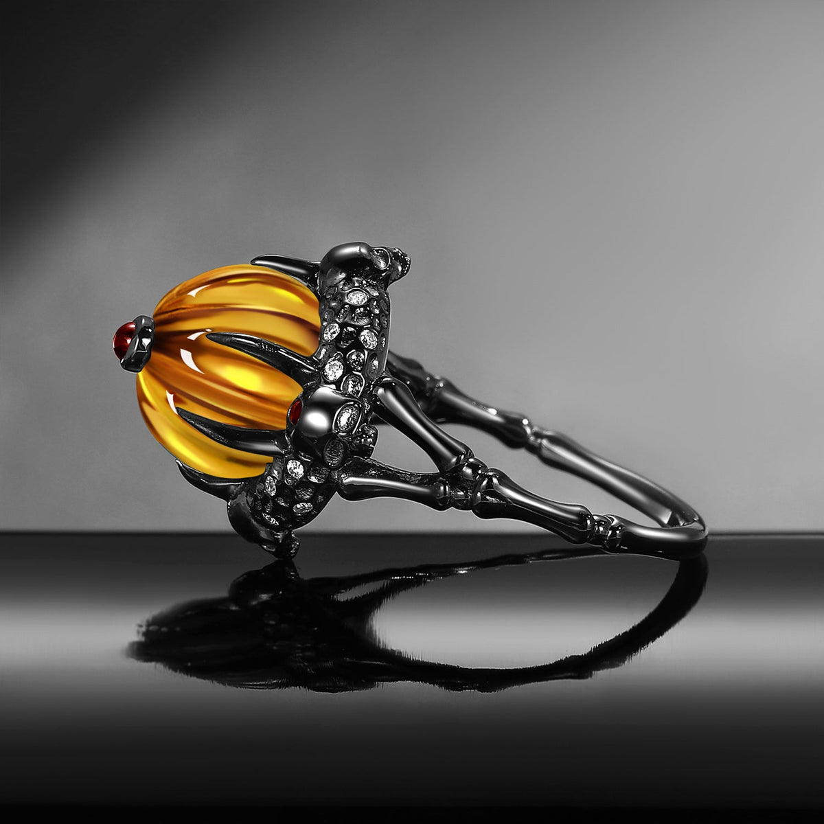 Unique Pumpkin Shaped Citrine Halloween Gothic Engagement Ring - The Wicked Pumpkin