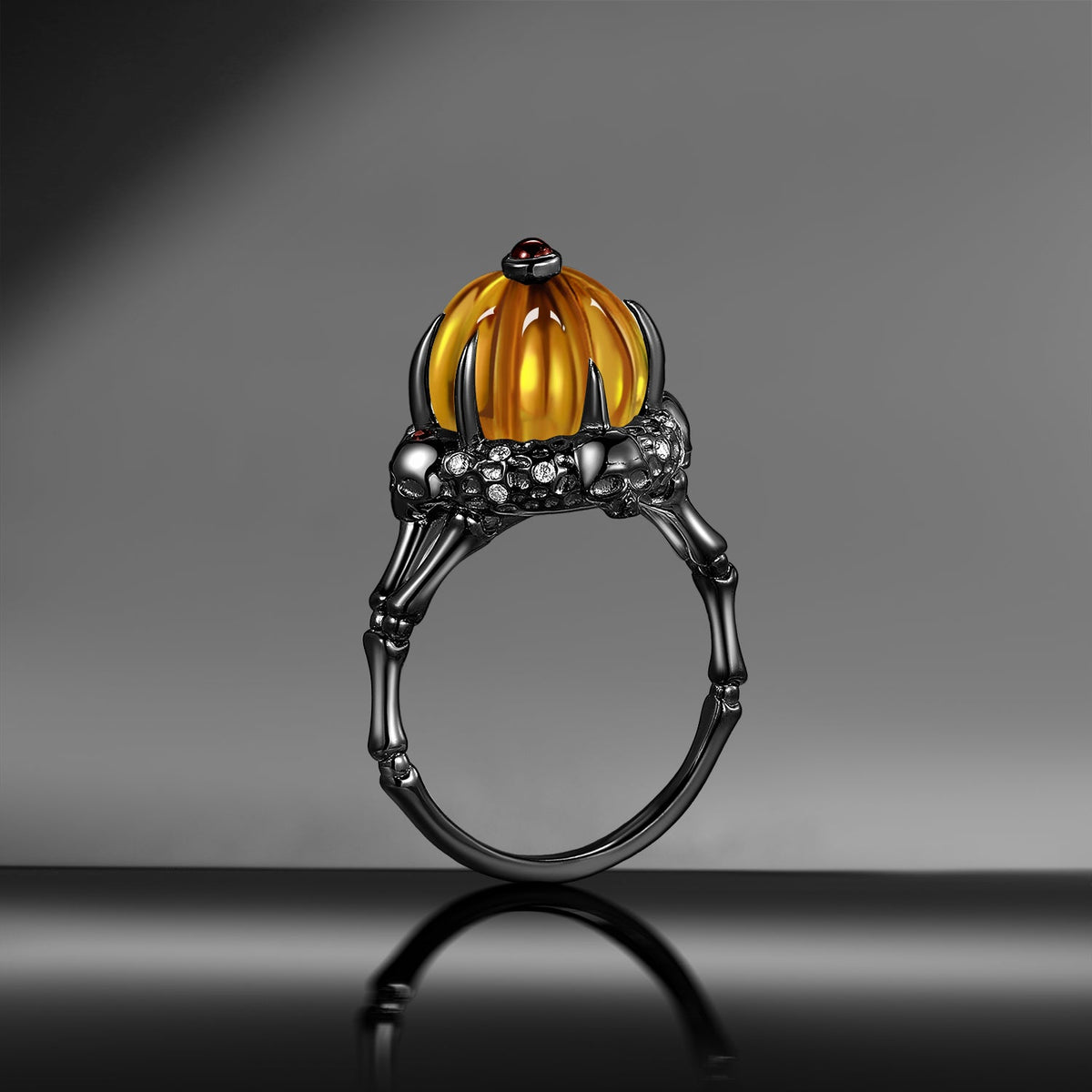 Unique Pumpkin Shaped Citrine Halloween Gothic Engagement Ring - The Wicked Pumpkin