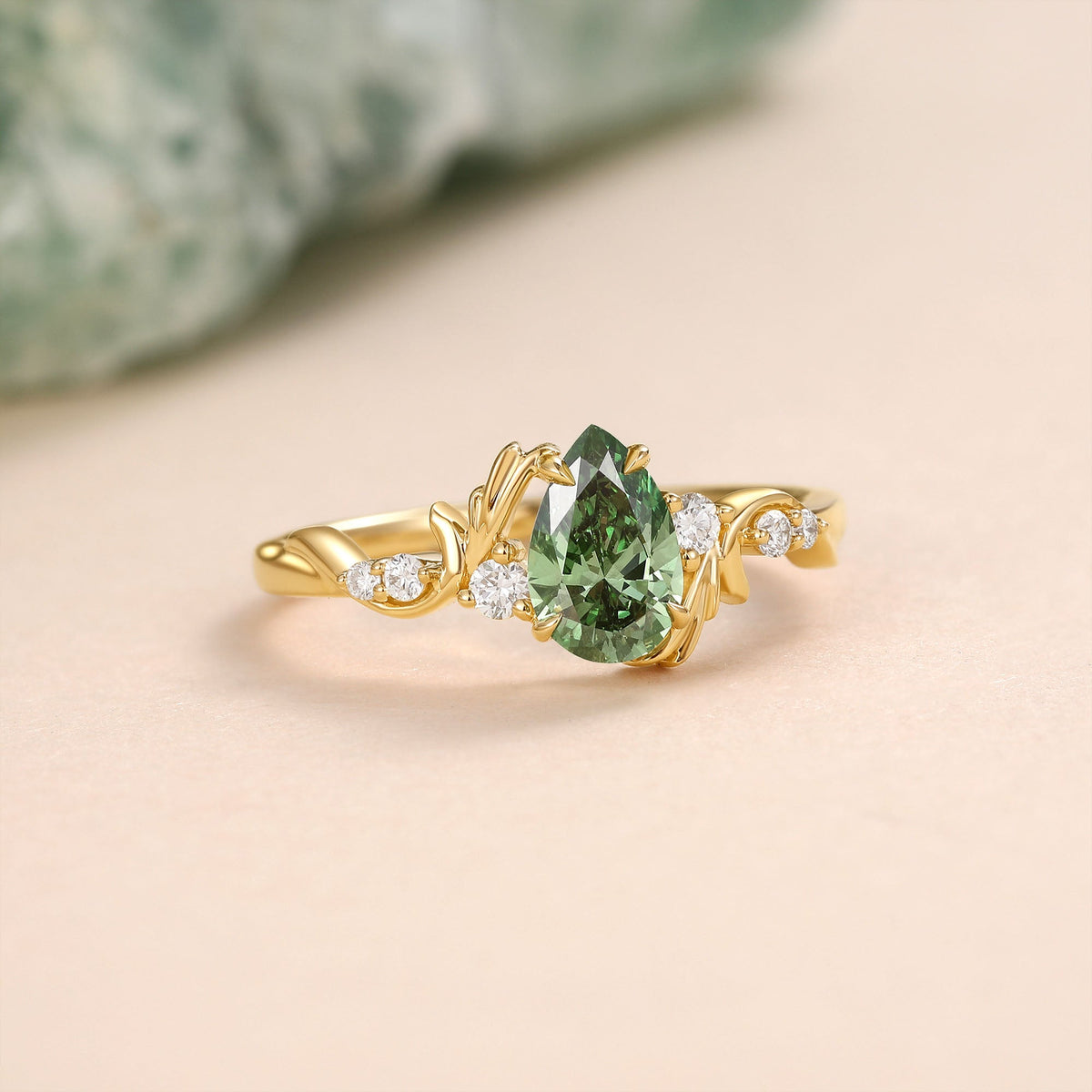 Pear Cut Lab Green Sapphire Engagement Ring - Arden