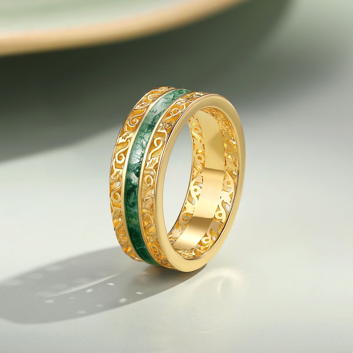 6mm Moss Agate Couple Men's Wedding Band