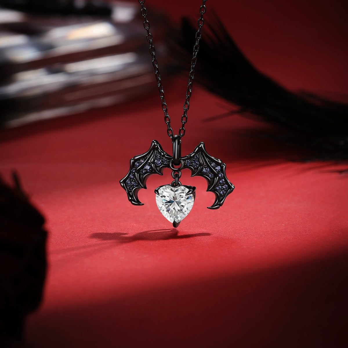 Unique Moissanite Heart Shaped Gothic Style Necklace Halloween Jewelry