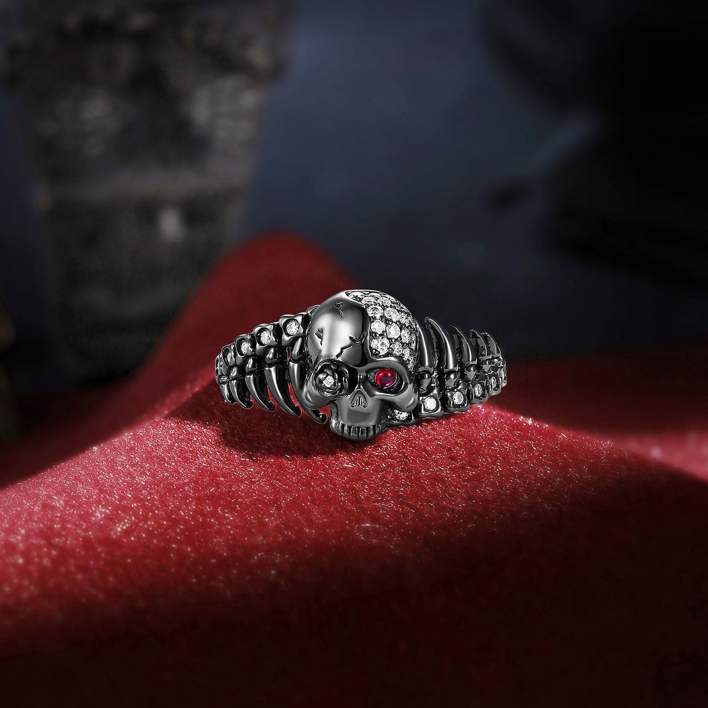 Gothic Inspired Skull & Skeleton Moissanite Engagement Ring