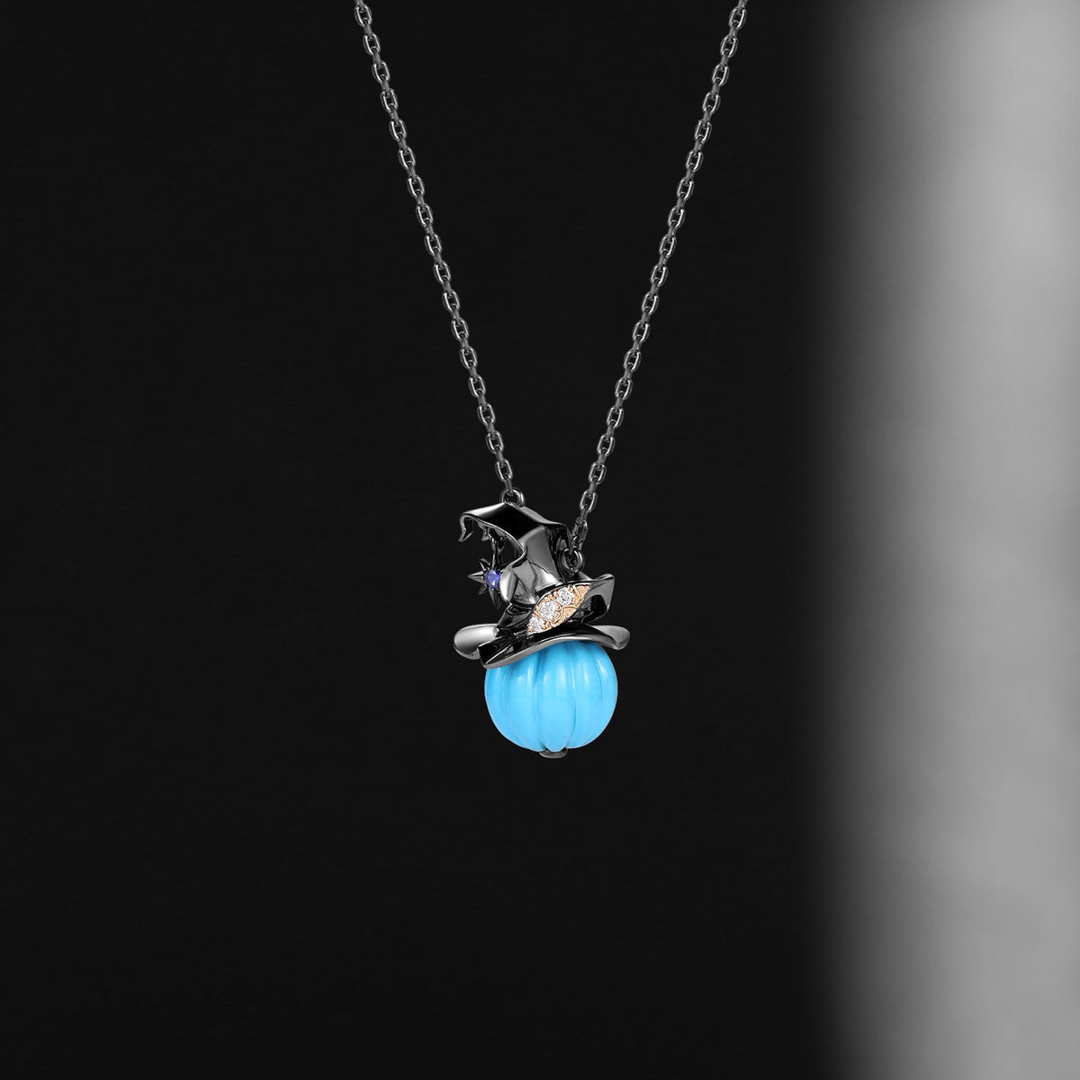 Unique Pumpkin Shaped Turquoise Halloween Gothic Pendant Necklace - The Wicked Pumpkin