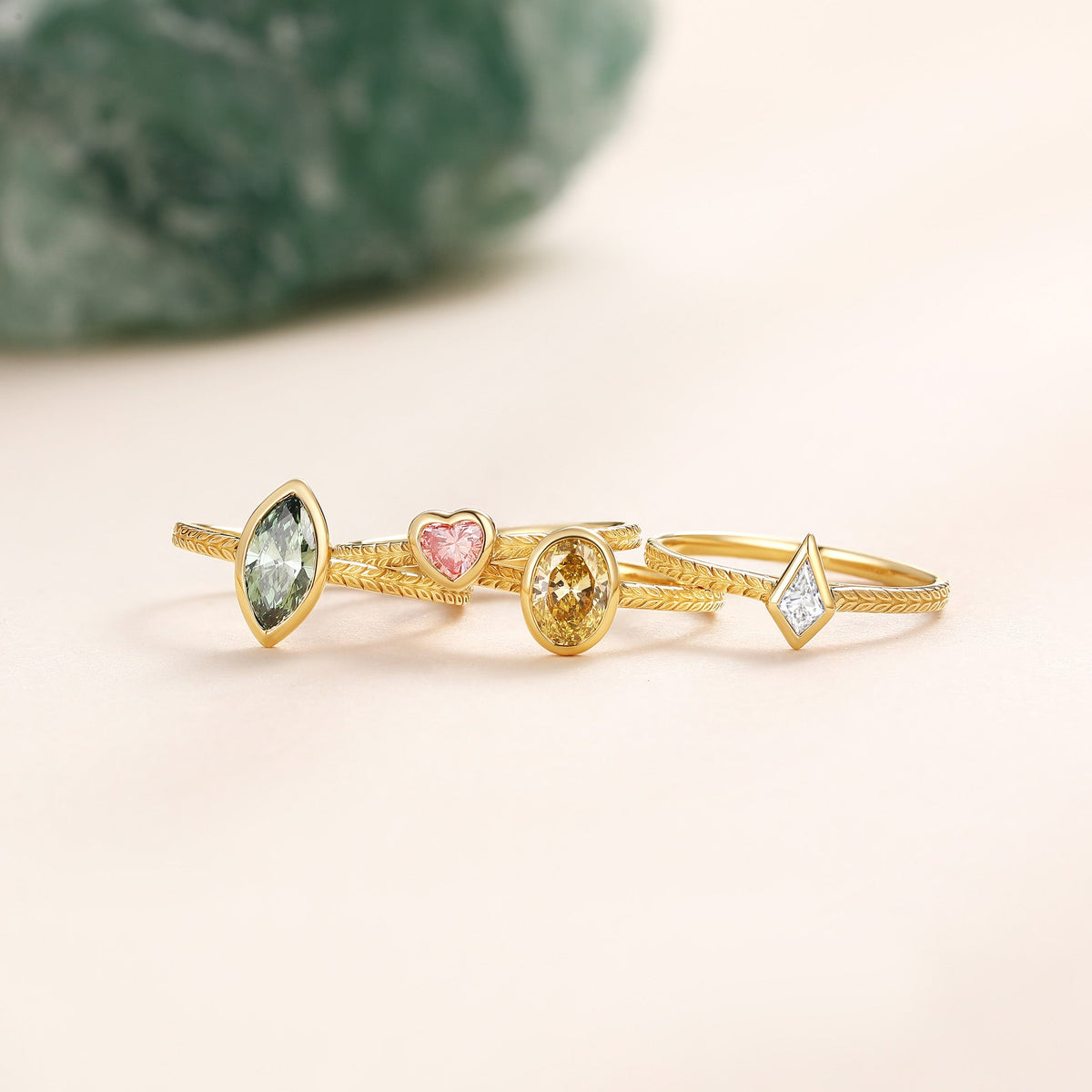 Marquise Multi-Color Lab Grown Diamond Bezel Engraved Stack Engagement Ring Set 4pcs - Talise