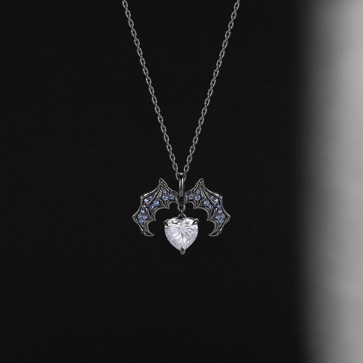 Unique Moissanite Heart Shaped Gothic Style Necklace Halloween Jewelry