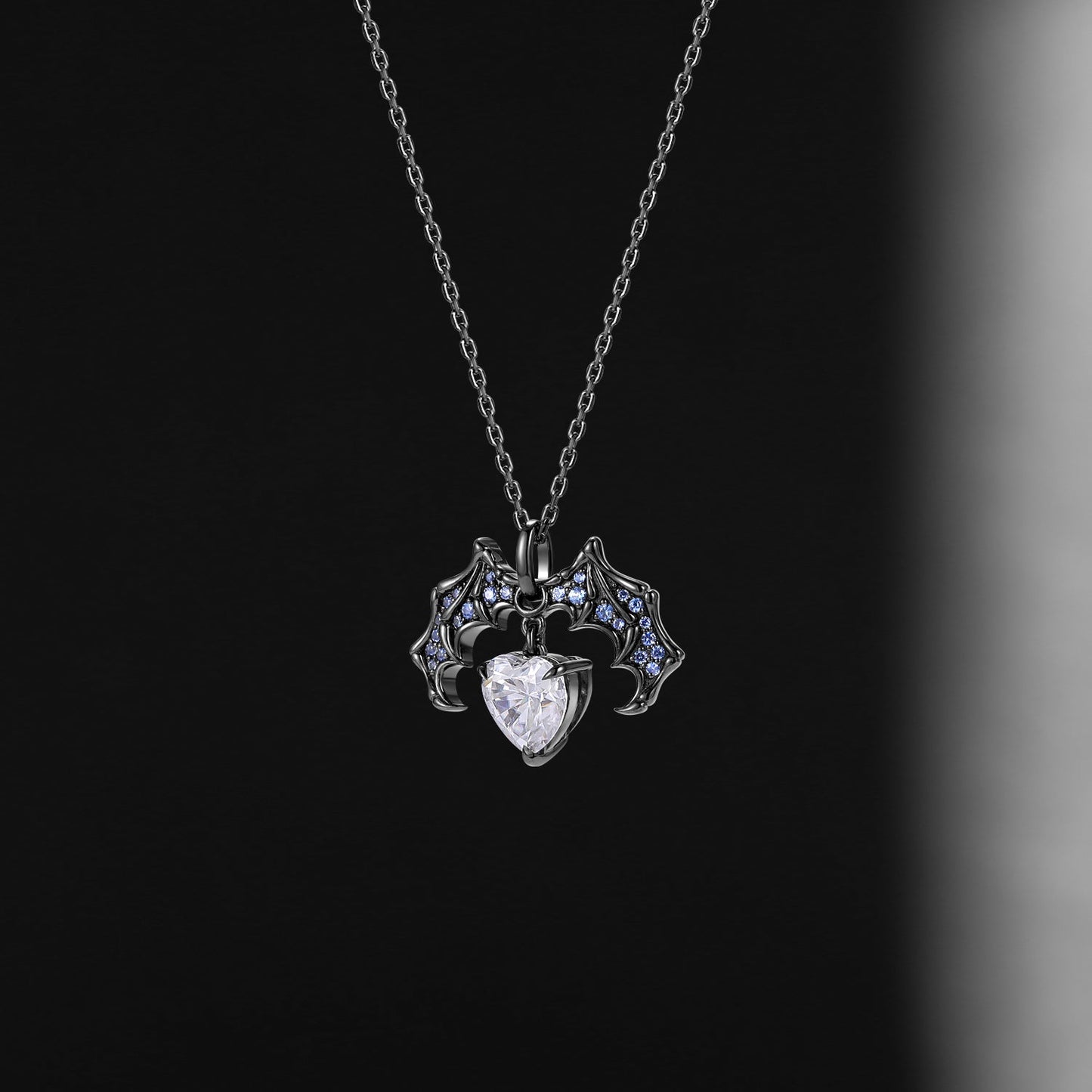 Unique Moissanite Heart Shaped Gothic Style Necklace Halloween Jewelry