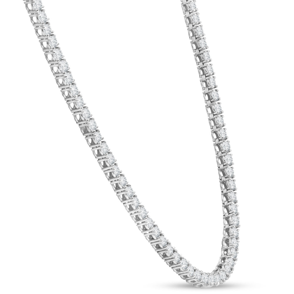 16"  18Ct TW Round Cut Natural Diamond Tennis Necklace 14K White Gold