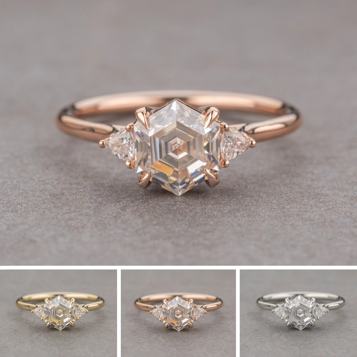 Hexagon Moissanite Engagement Ring, Lea Setting