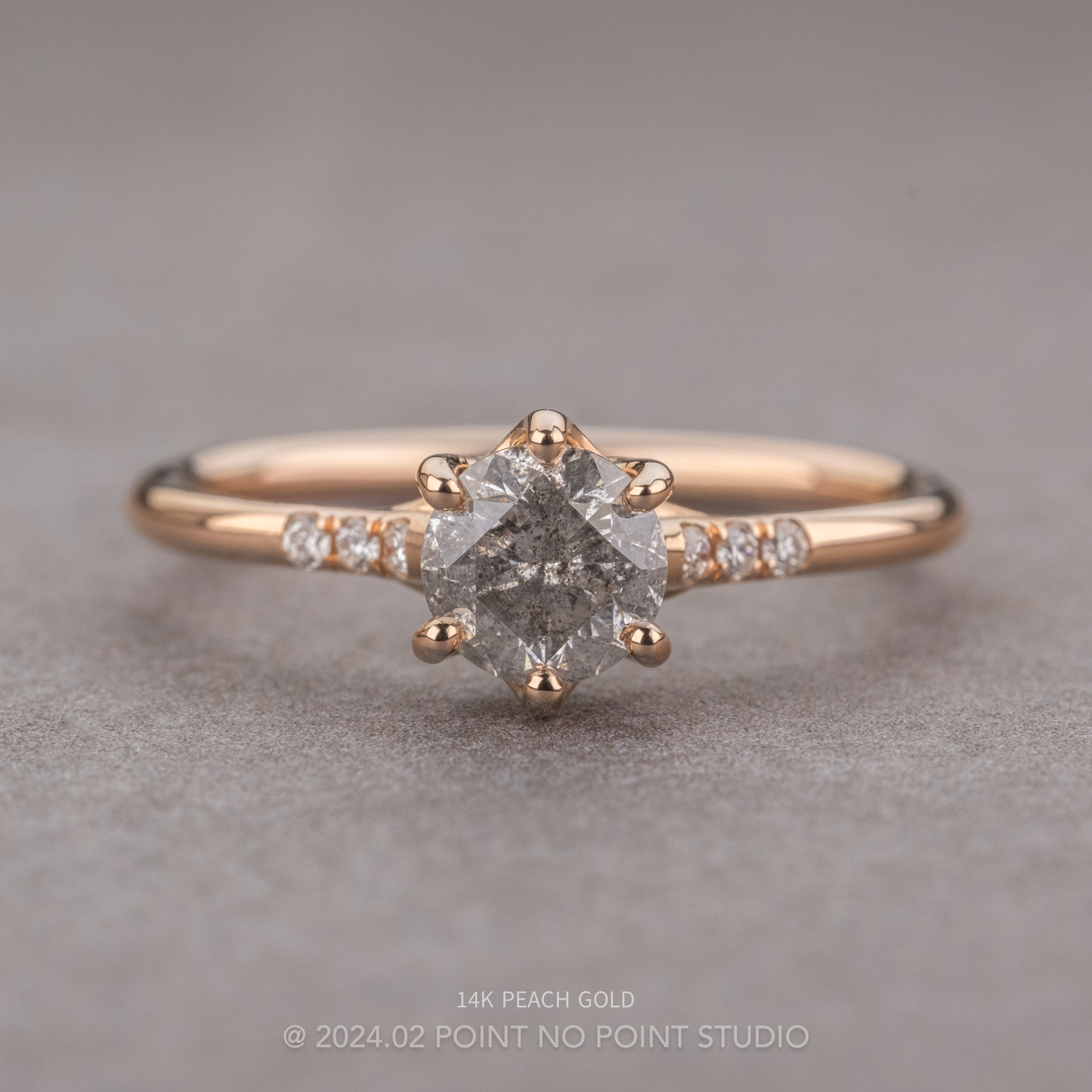 1.11 Carat Salt and Pepper Round Diamond Engagement Ring, Madeline Setting