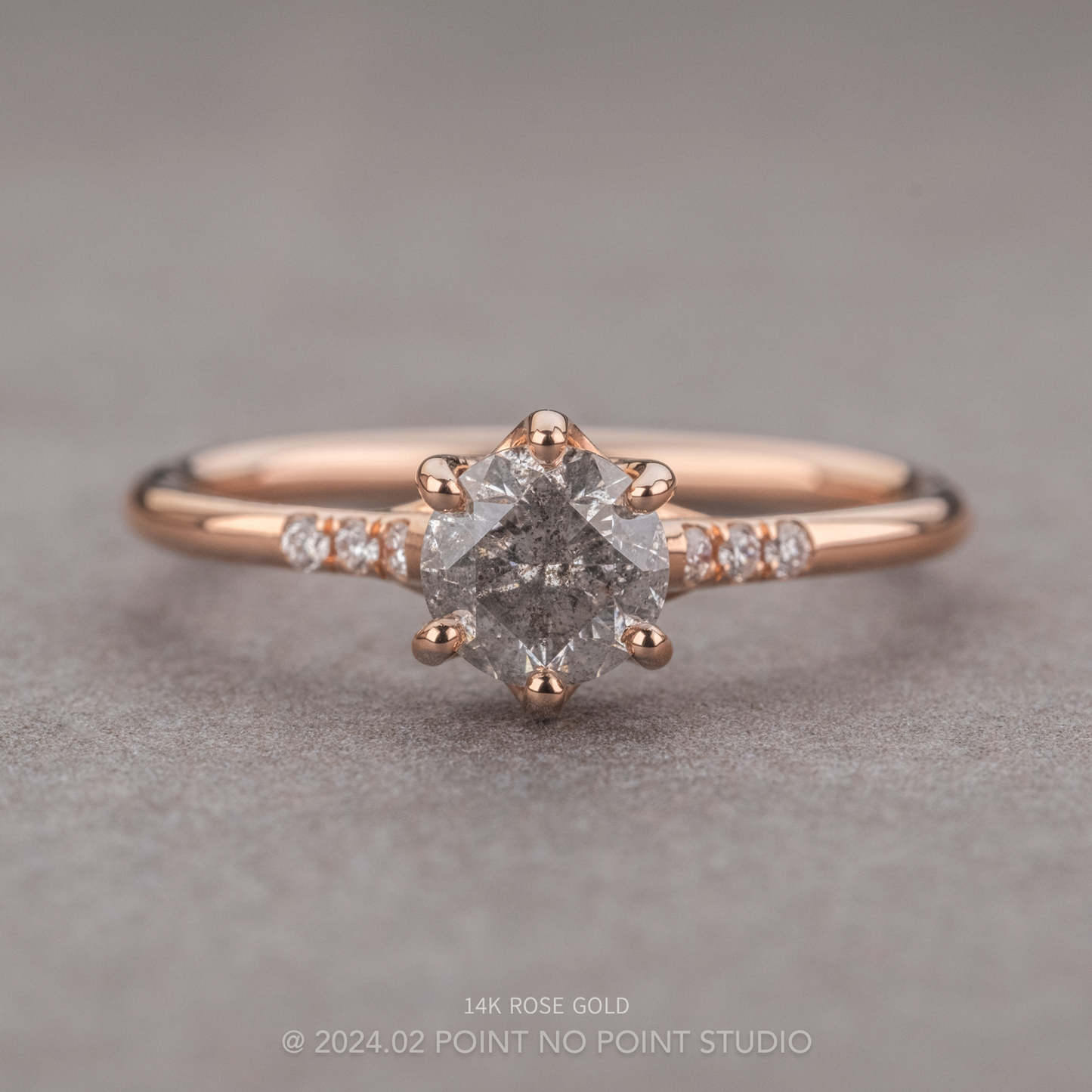 1.11 Carat Salt and Pepper Round Diamond Engagement Ring, Madeline Setting