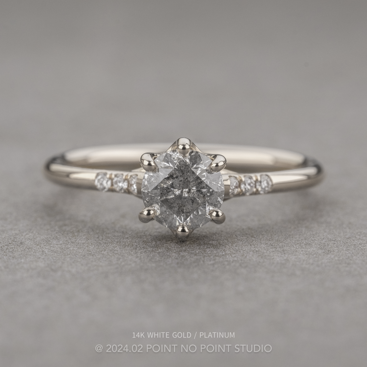 1.11 Carat Salt and Pepper Round Diamond Engagement Ring, Madeline Setting