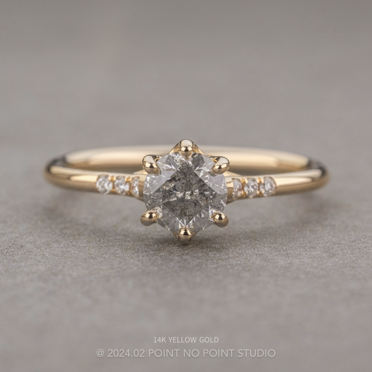 1.11 Carat Salt and Pepper Round Diamond Engagement Ring, Madeline Setting