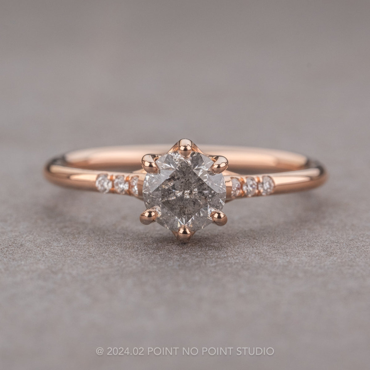 1.11 Carat Salt and Pepper Round Diamond Engagement Ring, Madeline Setting