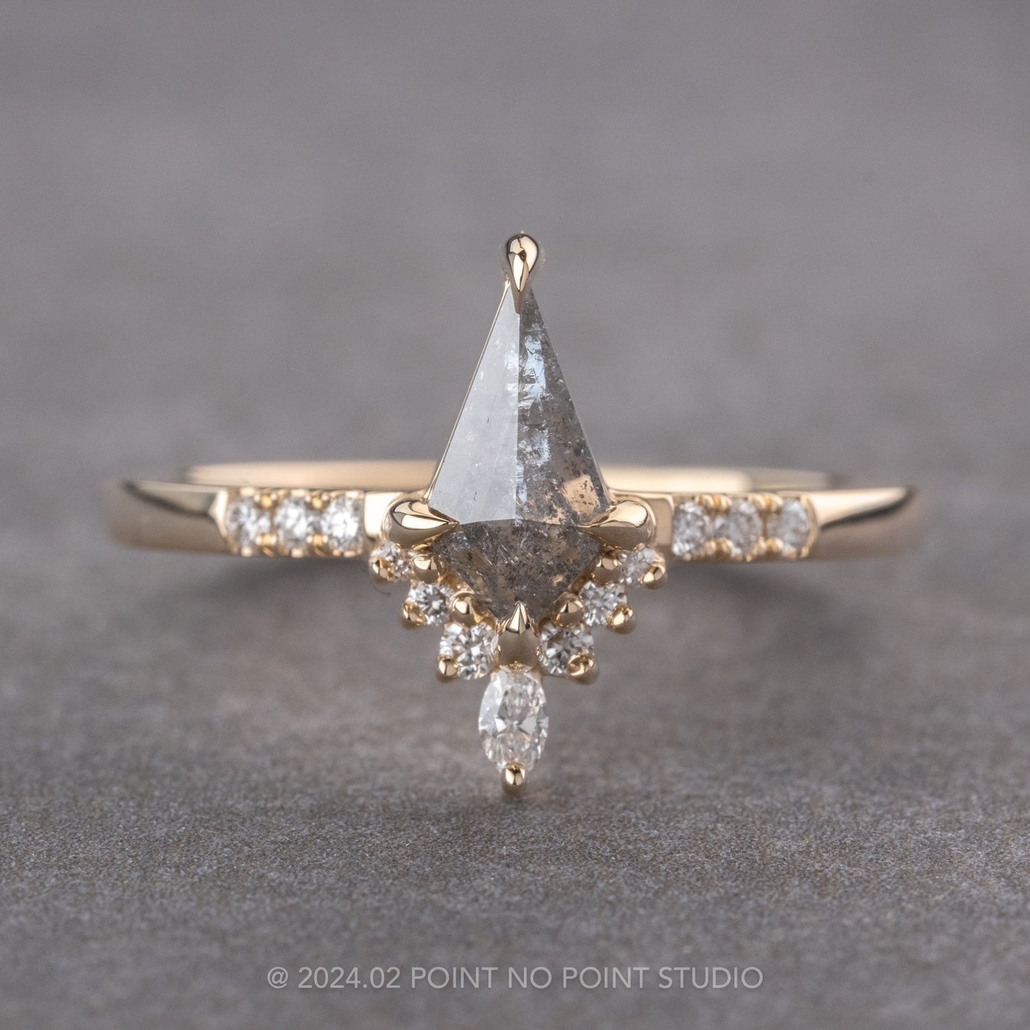 .85 Carat Salt and Pepper Kite Diamond Engagement Ring, Avaline Setting