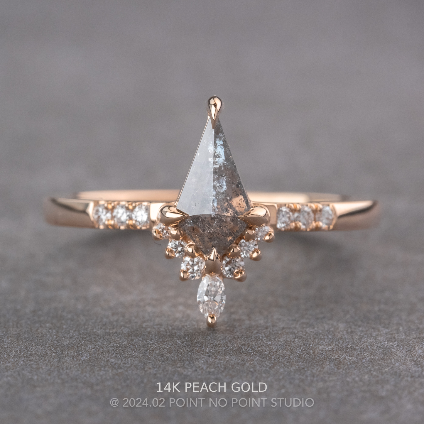 .85 Carat Salt and Pepper Kite Diamond Engagement Ring, Avaline Setting