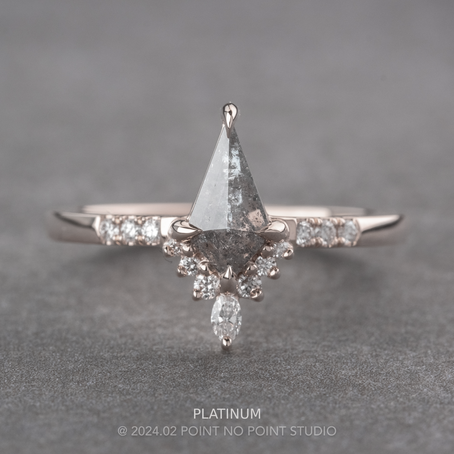 .85 Carat Salt and Pepper Kite Diamond Engagement Ring, Avaline Setting