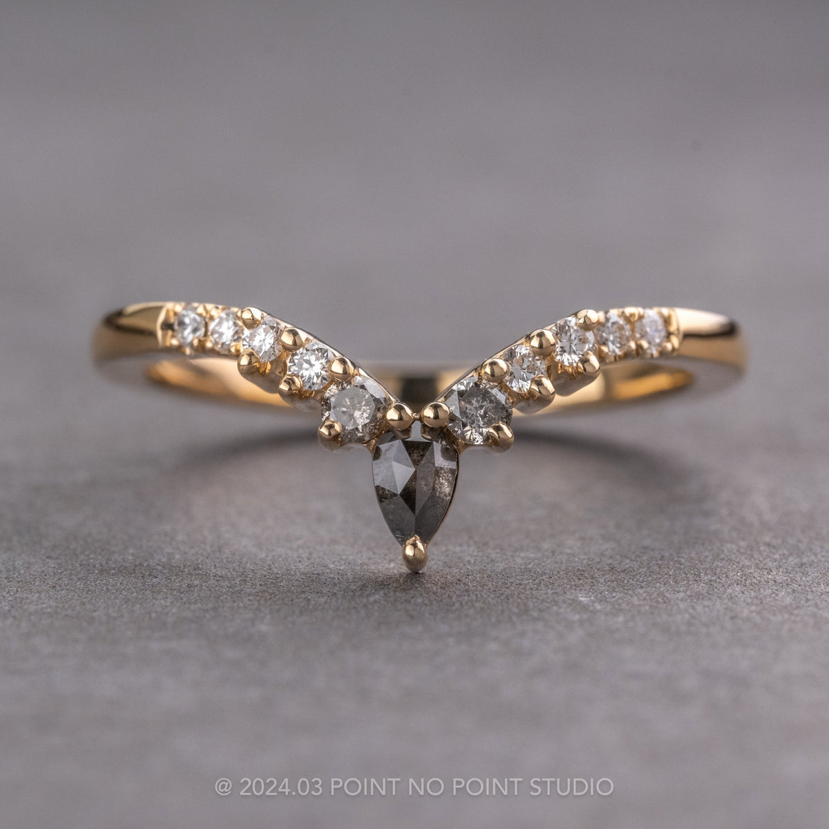 Cassiopeia Wedding Ring, Salt and Pepper and White Diamonds, 11 Diamond