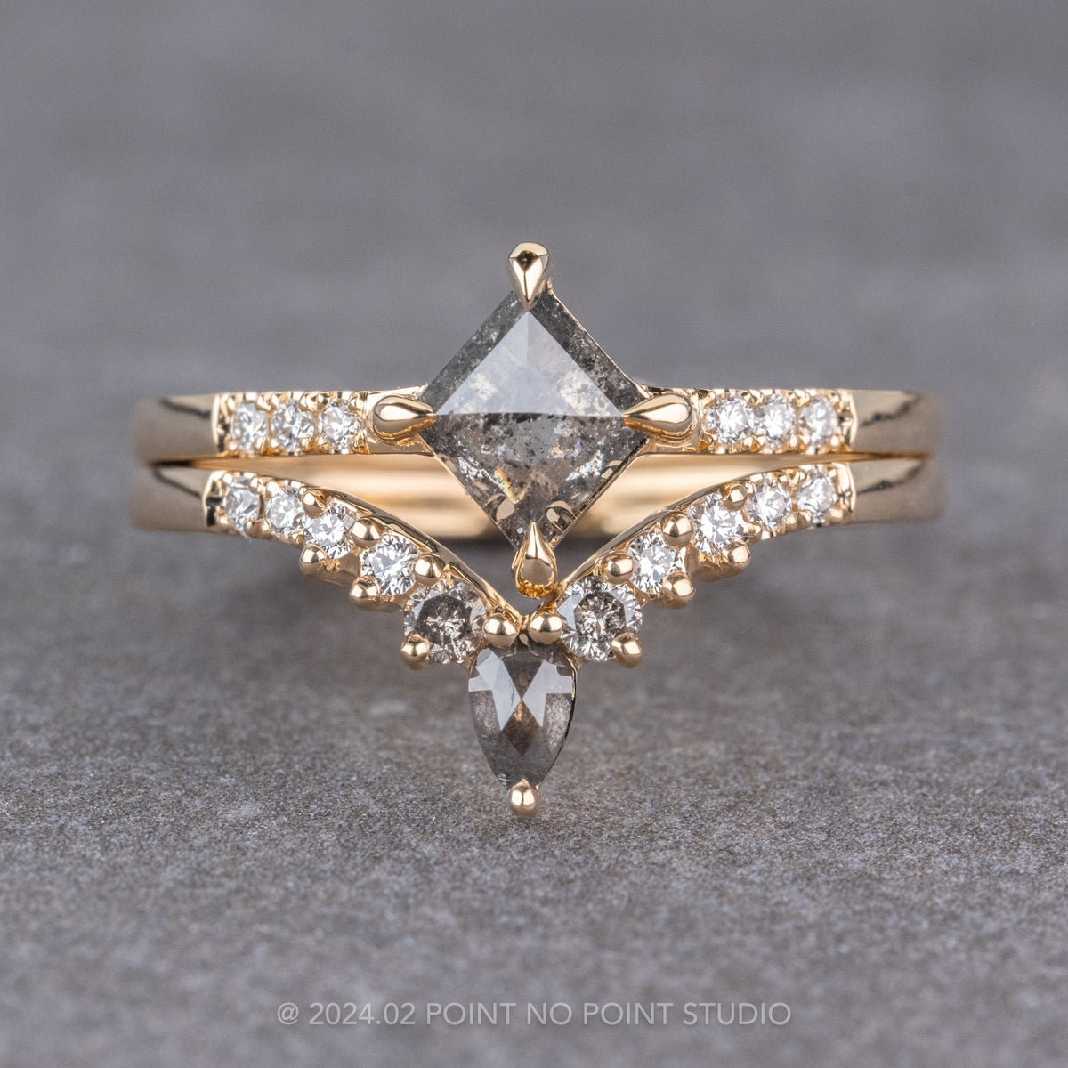 Cassiopeia Wedding Ring, Salt and Pepper and White Diamonds, 11 Diamond