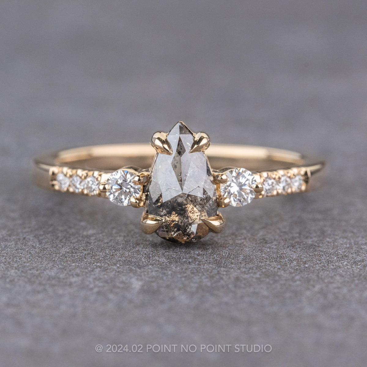 1.20 Carat Black Salt and Pepper Pear Diamond Engagement Ring, Eliza Setting
