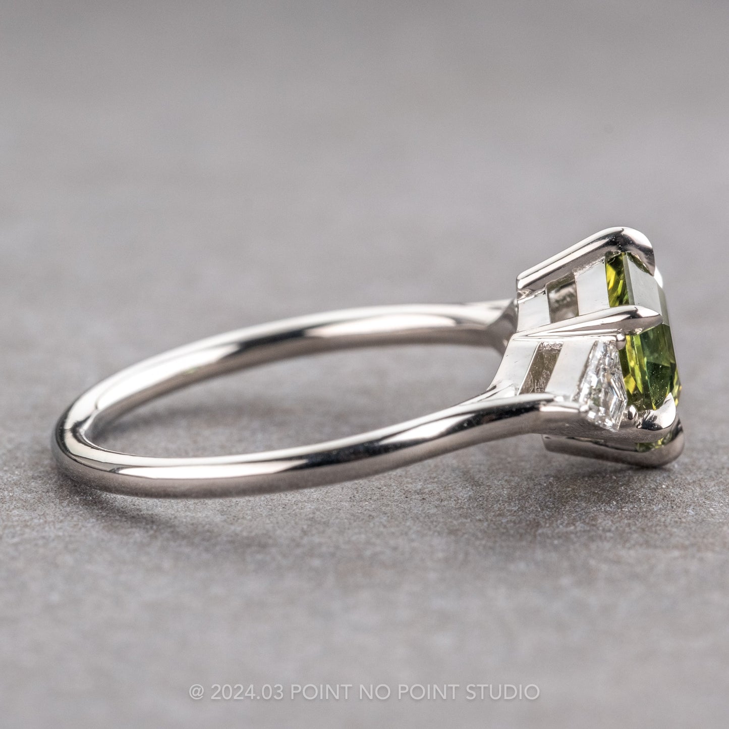 2.63 Carat Green Hexagon Sapphire and Diamond Engagement Ring, Lea Setting