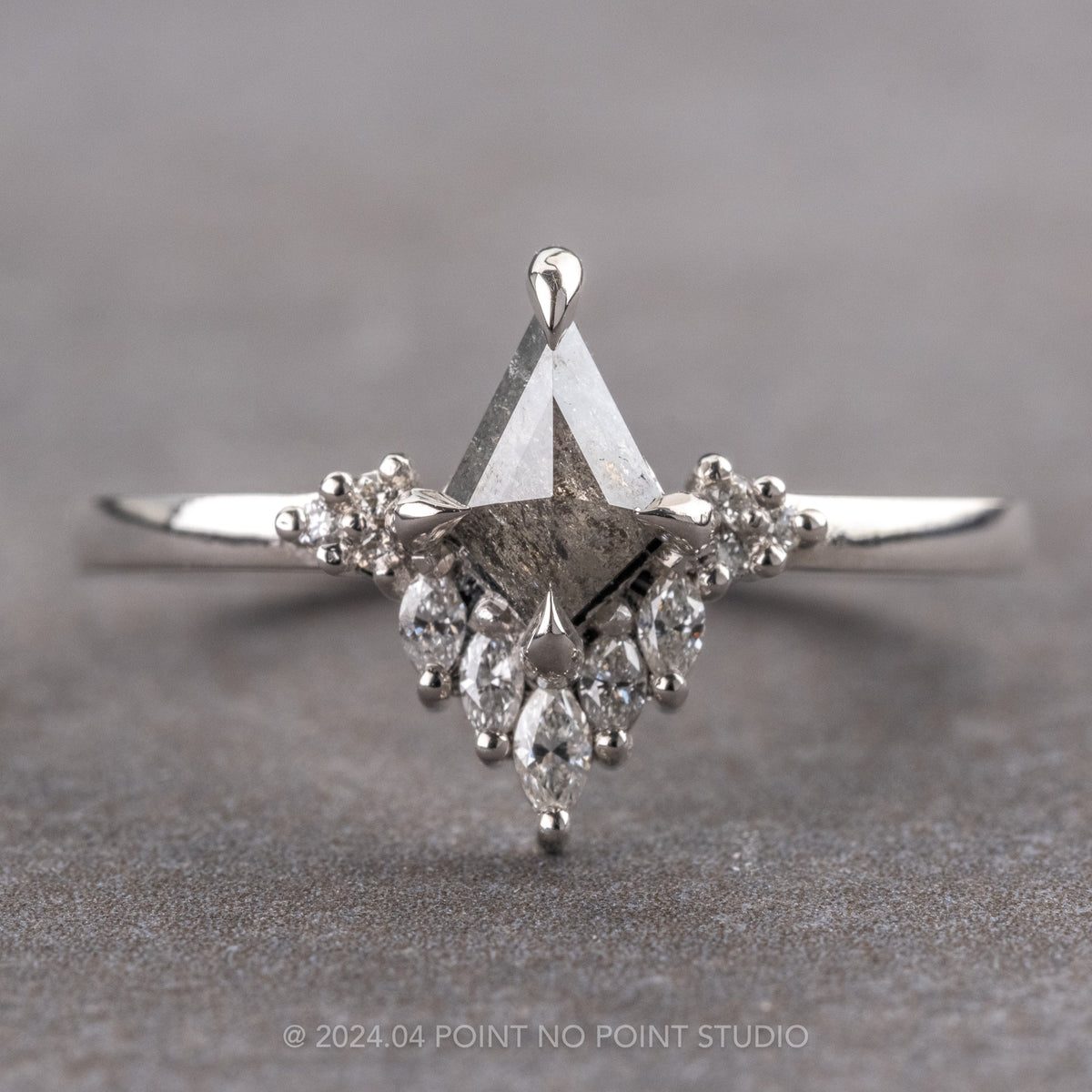 .80 Carat Salt and Pepper Kite Diamond Engagement Ring, Cami Setting