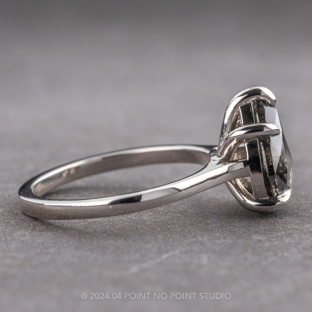 2.41 Carat Black Salt and Pepper Pear Diamond Engagement Ring, Lenora Setting, 14k White Gold