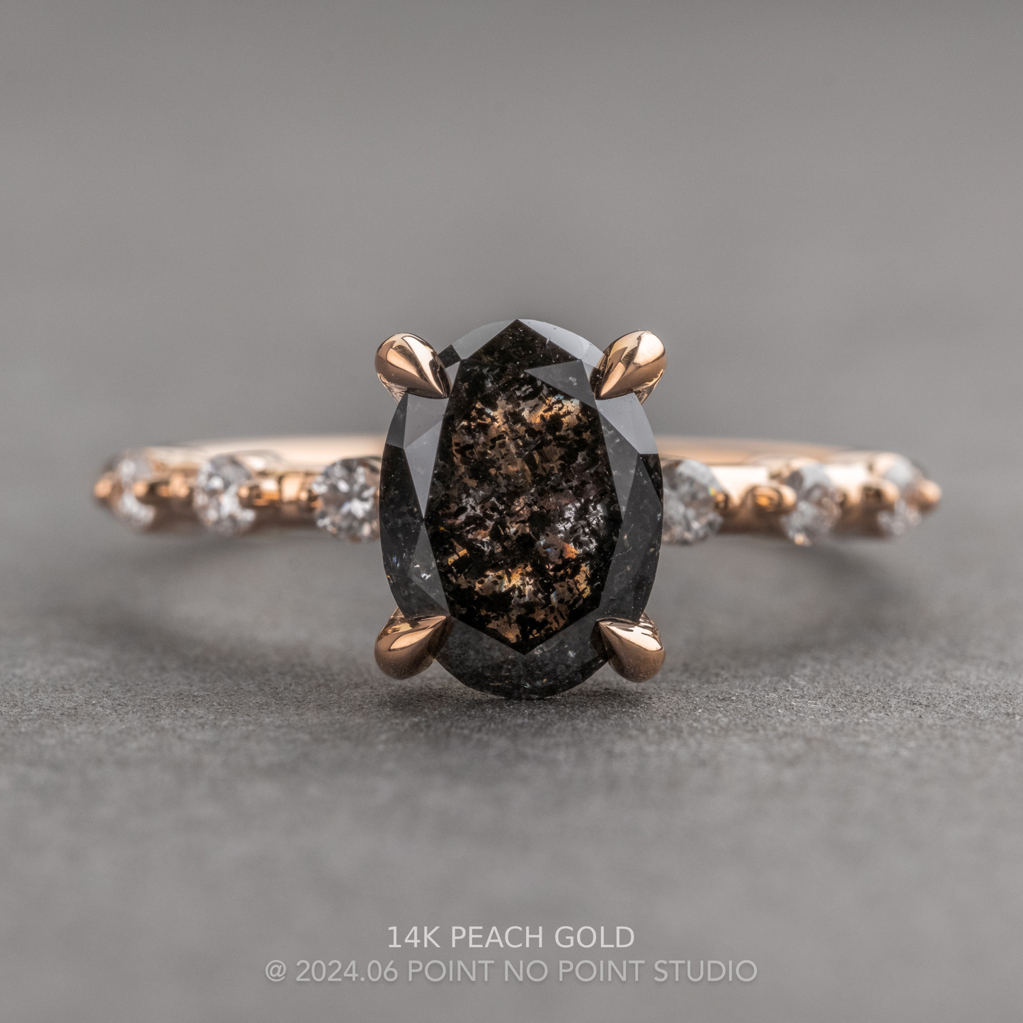 1.63 Carat Black Salt and Pepper Oval Diamond Engagement Ring, Nova Setting