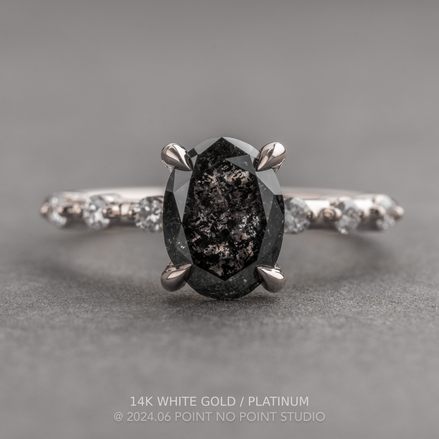 1.63 Carat Black Salt and Pepper Oval Diamond Engagement Ring, Nova Setting