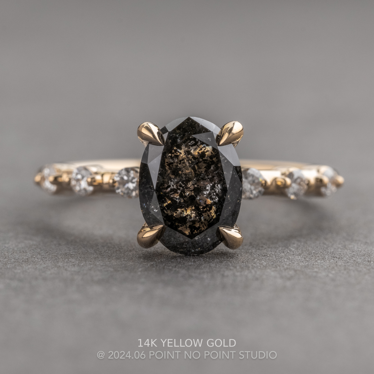 1.63 Carat Black Salt and Pepper Oval Diamond Engagement Ring, Nova Setting