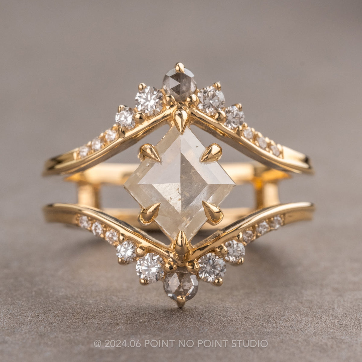 1.88 Carat Icy White Lozenge Diamond Engagement Ring, Empress Setting, 14K Yellow Gold
